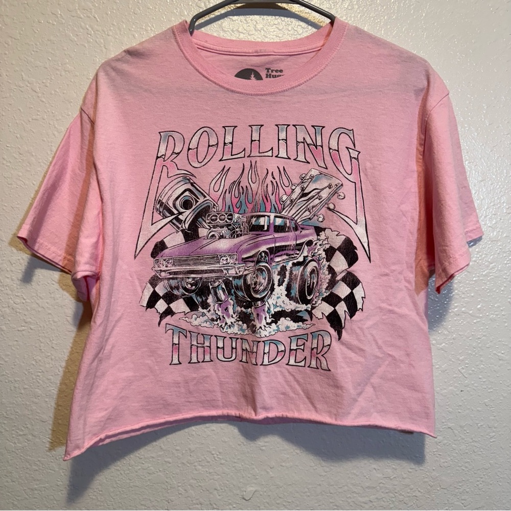 Tree Hugger Nation Pink Crop Top Rolling Thunder Muscle Car Size Medium Y2K